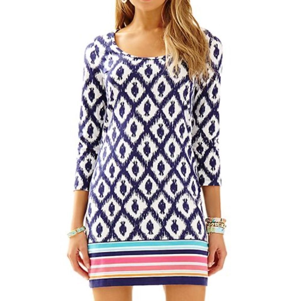 EUC Lilly Pulitzer Beacon Dress in Bright Navy Little Fish Engineered Size SMALL